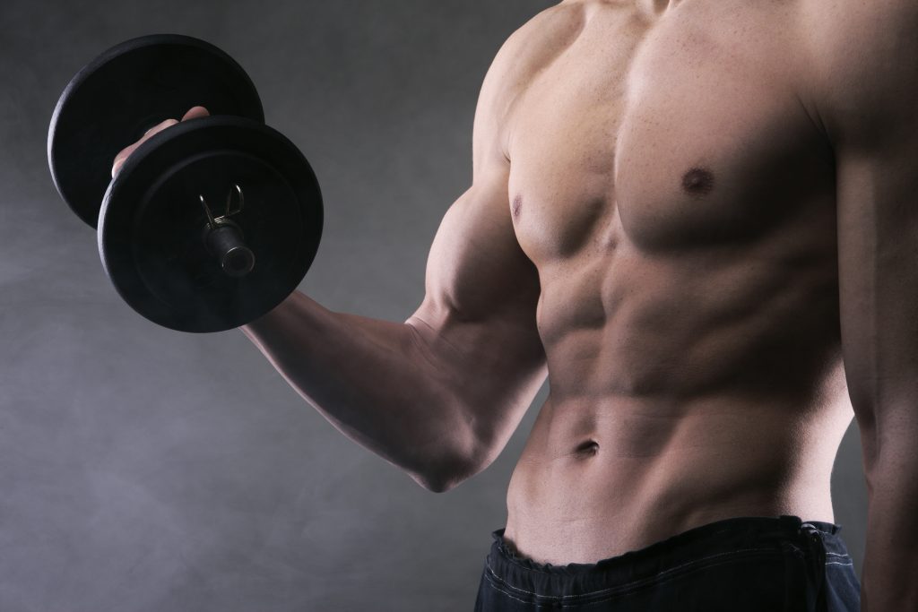 Exercising biceps with dumbbells