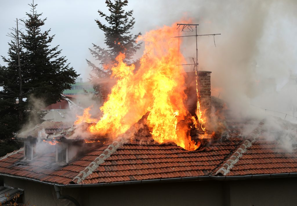 Burning house roof
