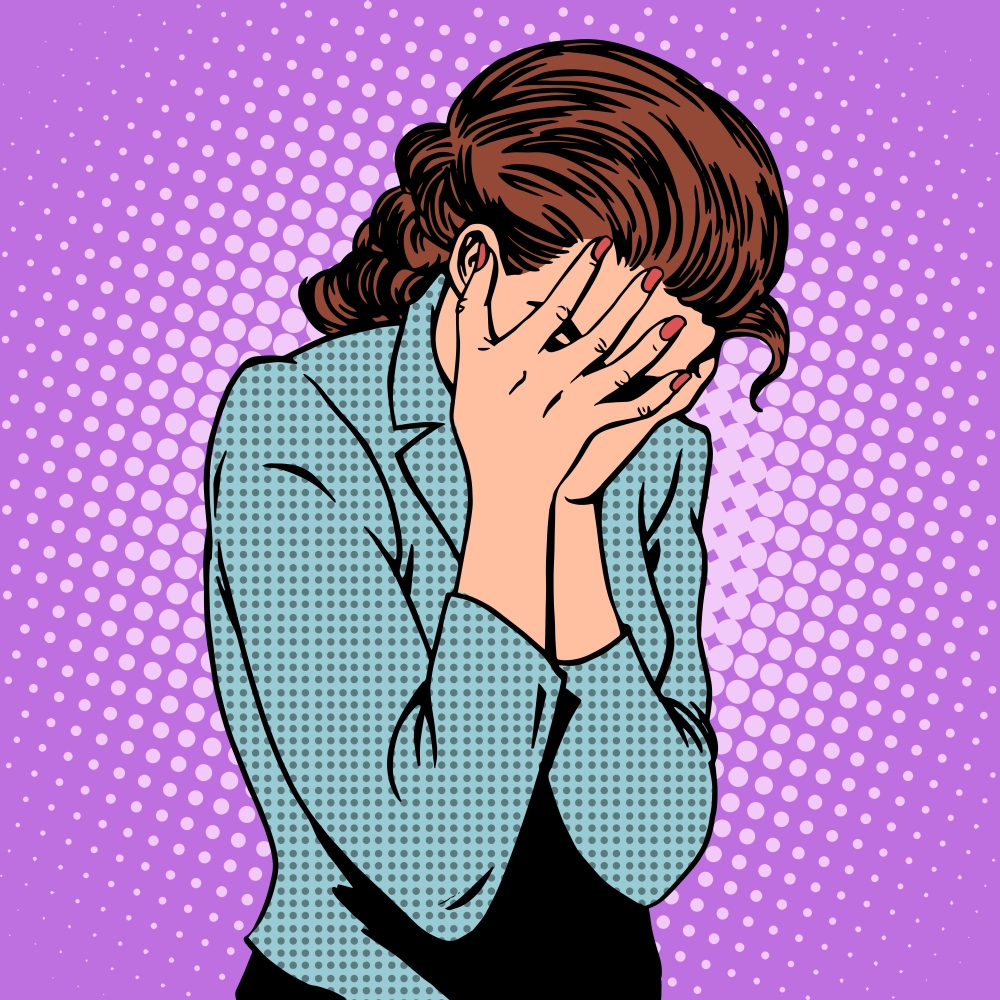 Weeping woman emotions grief pop art retro style