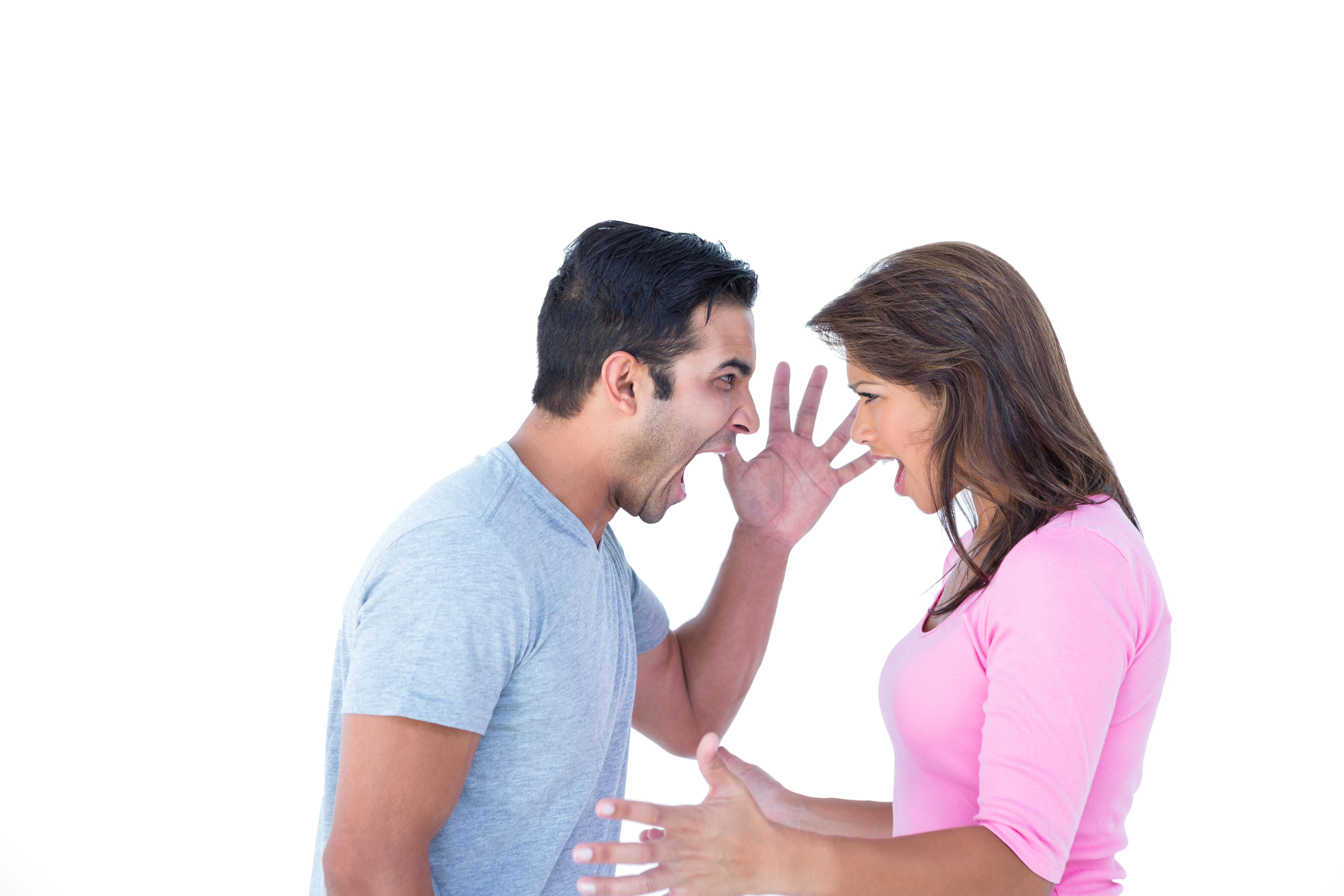 Couple having an argument on white background